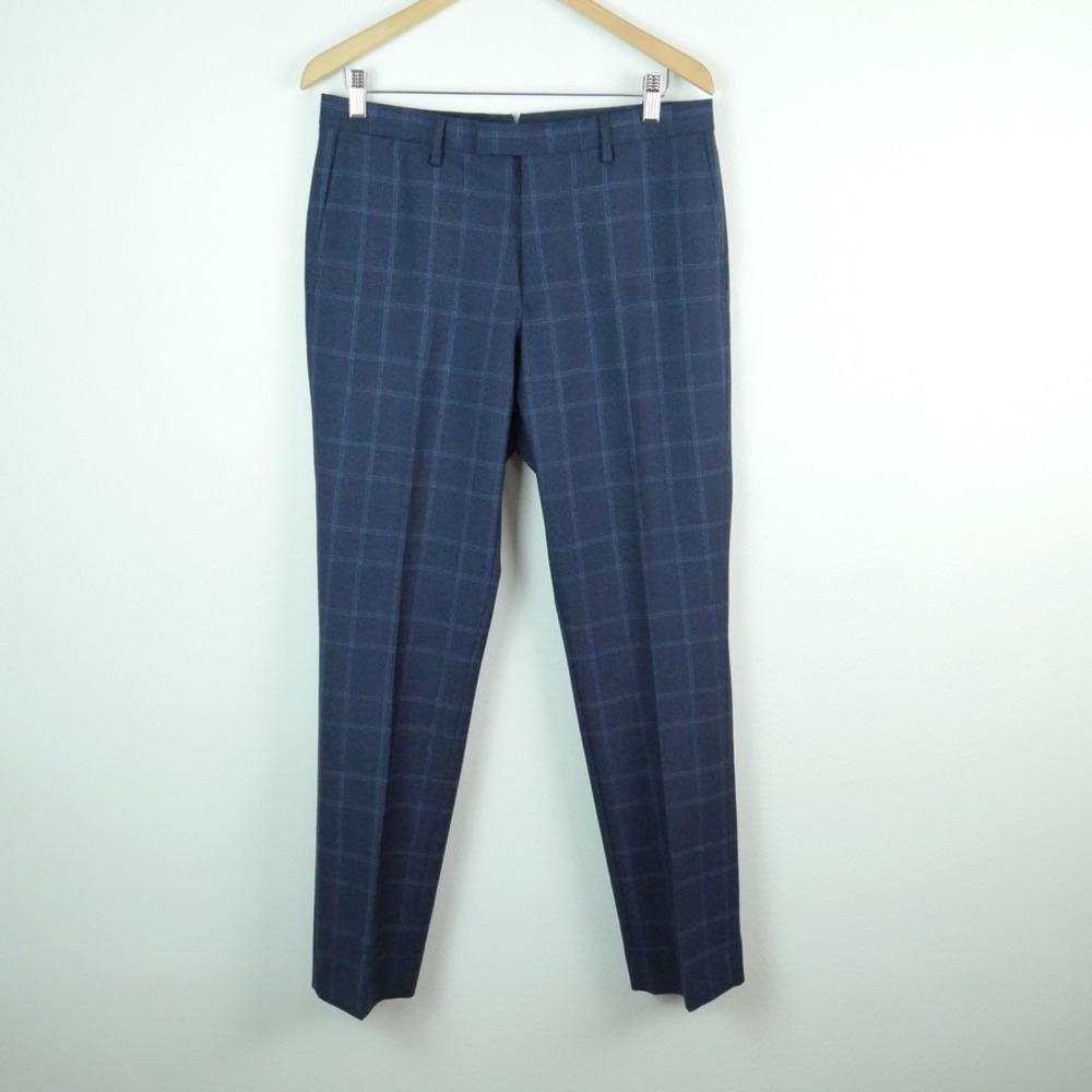 Banana Republic Vitale Barberis Canonico Navy Plaid Slim Fit Wool Pants 32x32